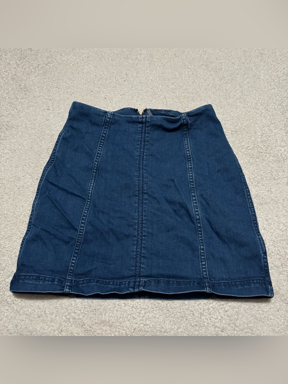 Free People Modern Femme Denim Mini Skirt Blue High Rise Zip Back Size 6